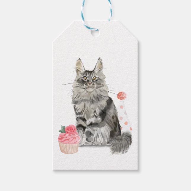 Étiquettes-cadeau Joyeux anniversaire de chat de fête de l'étiquette (Devant)