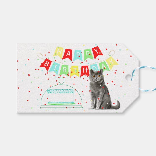 Étiquettes-cadeau Joyeux Anniversaire De La Balise Cadeau Du Chat (Devant (Horizontal))
