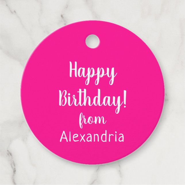 Étiquettes Cadeau Joyeux anniversaire de nom Hot rose Anniversaire C (Devant)