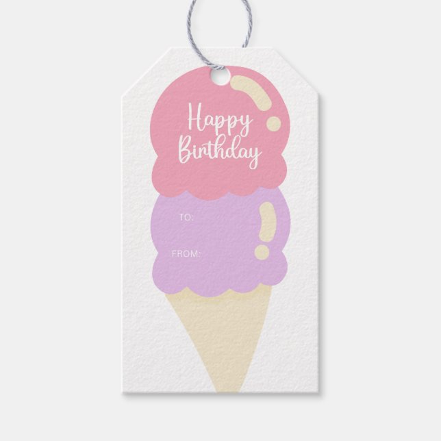 Étiquettes-cadeau Joyeux Anniversaire du cône de crème glacée (Devant)