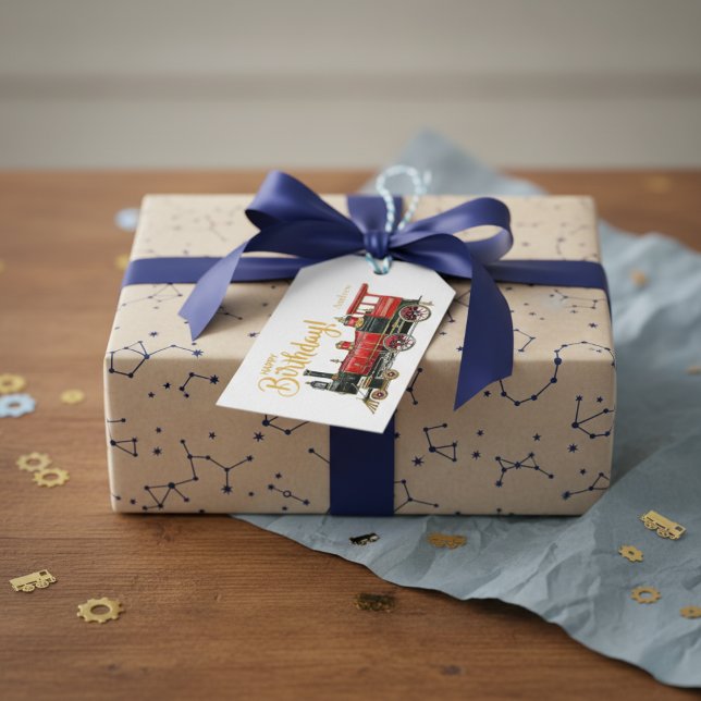 Étiquettes-cadeau Joyeux anniversaire du train rouge (Red Train Happy Birthday Gift Tags)