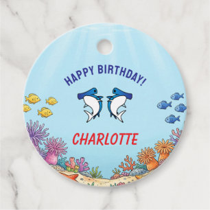 Étiquettes Cadeau Joyeux Anniversaire Enfant Requin Marteau Bleu Mig