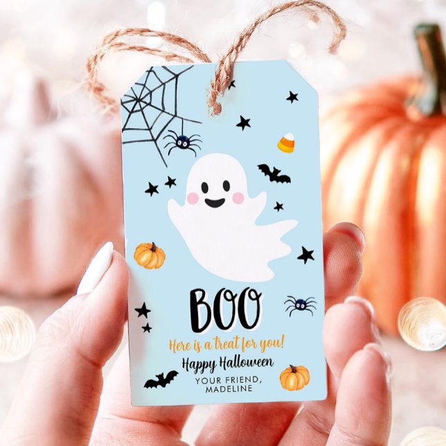 Étiquettes-cadeau Joyeux anniversaire fantôme Halloween mignon et bl (Créateur téléchargé)