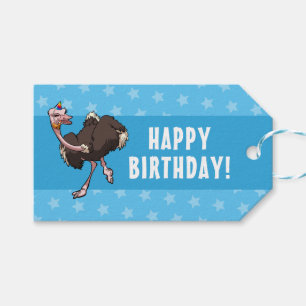 Étiquettes-cadeau Joyeux Anniversaire Fête Ostrich Dancing Cartoon