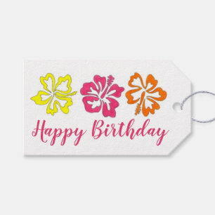 Étiquettes-cadeau Joyeux anniversaire Fleurs d'Hibiscus hawaïens tro