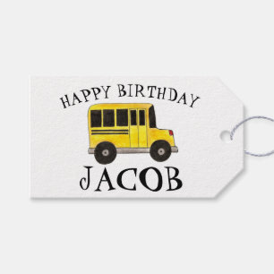 Étiquettes-cadeau Joyeux Anniversaire Jaune École Bus Enseignant Édu