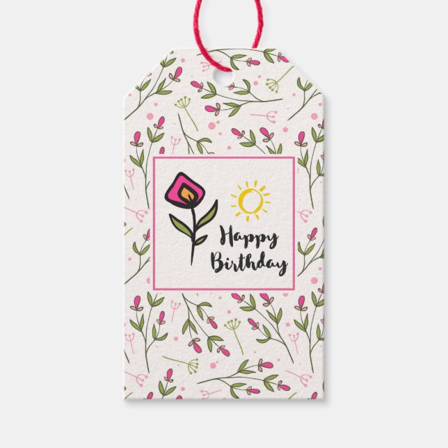 Étiquettes-cadeau Joyeux anniversaire - Joli Fleurs sauvages et sole (Devant)