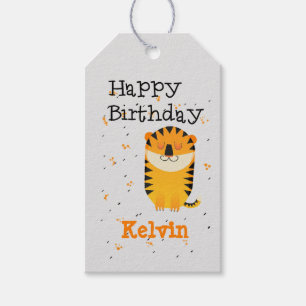Étiquettes-cadeau Joyeux anniversaire joli tigre mignon nom personna