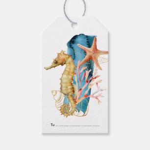 Étiquettes-cadeau Joyeux Anniversaire, Marine Vie Plage de Seahorse