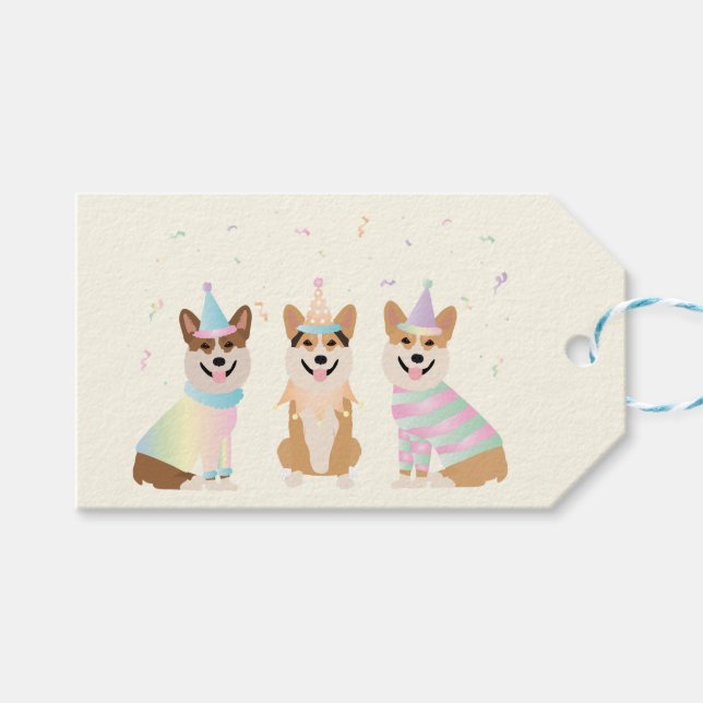Étiquettes-cadeau Joyeux Anniversaire Pembroke Welsh Corgi Chiens (Devant (Horizontal))