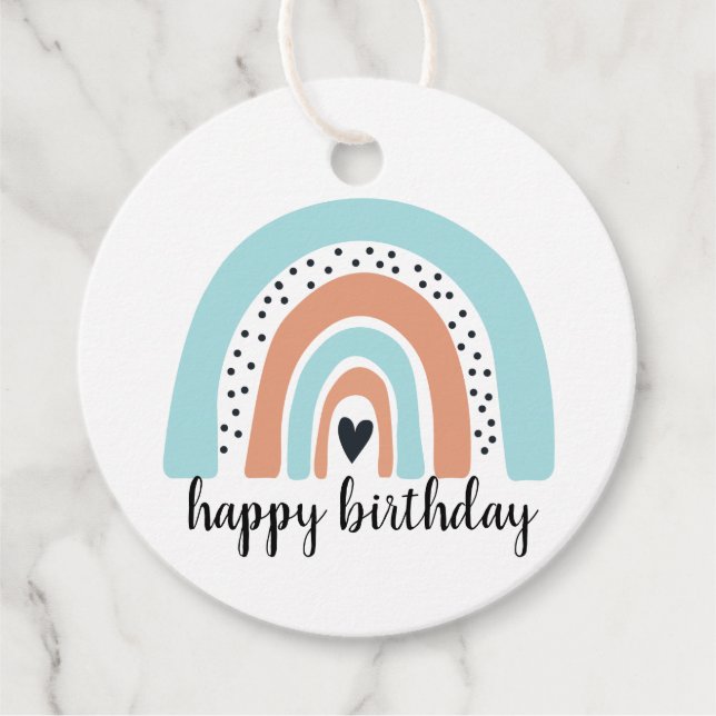 Étiquettes Cadeau Joyeux anniversaire Rainbow Blue Peach (Devant)