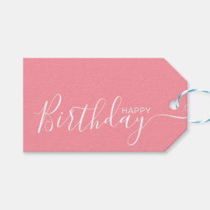 Étiquettes-cadeau Joyeux anniversaire rose blanc moderne