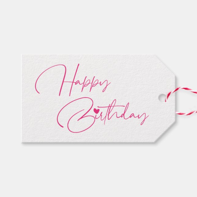 Étiquettes-cadeau Joyeux Anniversaire rose moderne calligraphie simp (Devant (Horizontal))