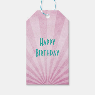 Étiquettes-cadeau Joyeux Anniversaire Rose Sunrays avec une texture 
