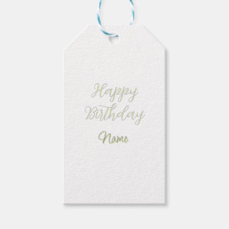 Étiquettes-cadeau Joyeux anniversaire vert pastel gris nom date mode