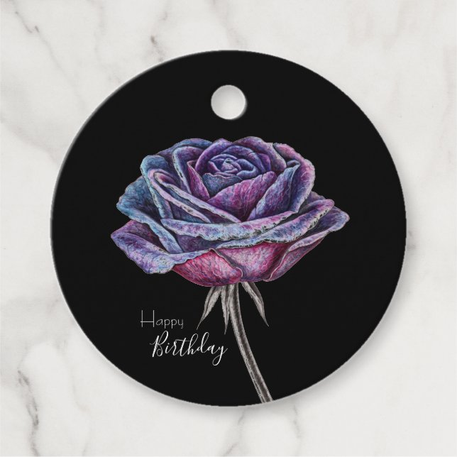 Étiquettes Cadeau Joyeux anniversaire violet Rose (Devant)