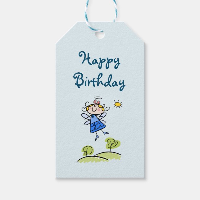 Étiquettes-cadeau Joyeux Anniversaire Whimsical Happy Flying Angel F (Devant)