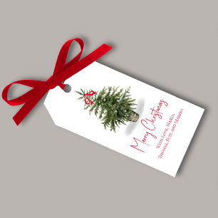 Étiquettes-cadeau Joyeux arbre de Noël aquarelle personnalisée