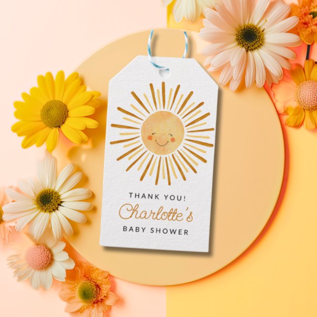 Étiquettes-cadeau Joyeux Baby shower solaire Jaune Merci (Créateur téléchargé)