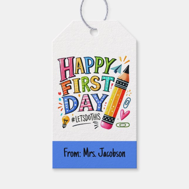 Étiquettes-cadeau Joyeux Balises Cadeaux Du Premier Jour De L'École (Devant)