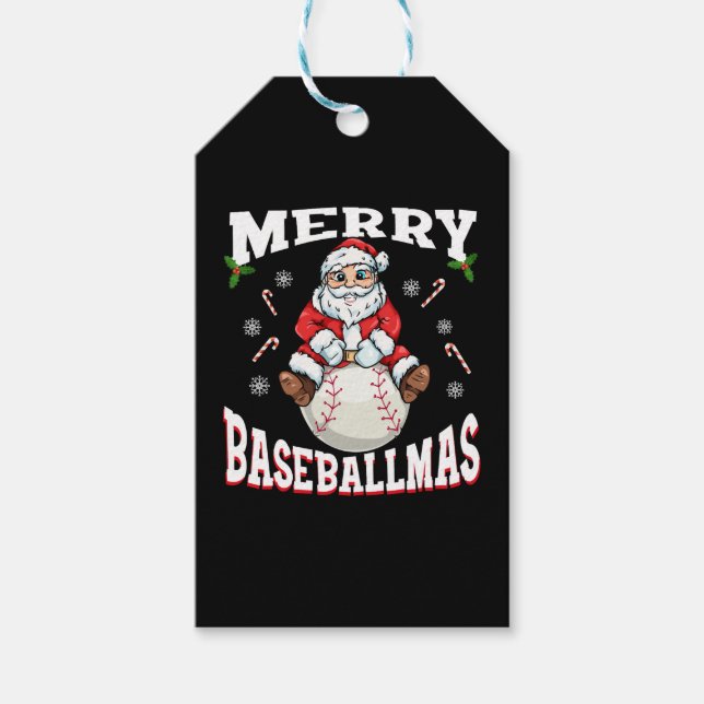 Étiquettes-cadeau Joyeux Baseballmas Drôle Noël Baseball Père Noël (Devant)