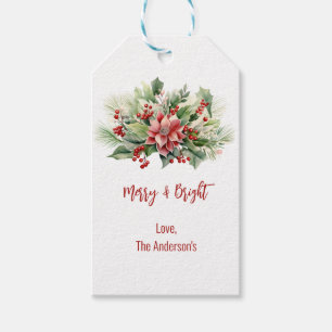 Étiquettes-cadeau Joyeux Berries de Poinsettia Noël Fêtes
