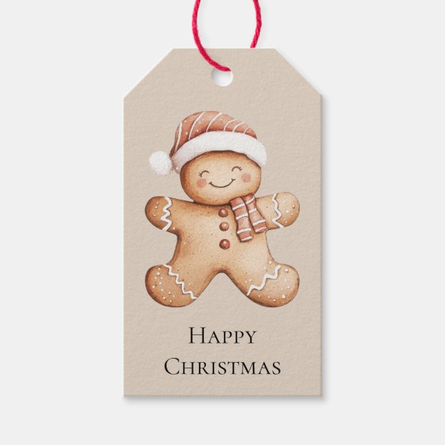 Étiquettes-cadeau Joyeux biscuit en pain d'épices avec Santa Hat (Devant)