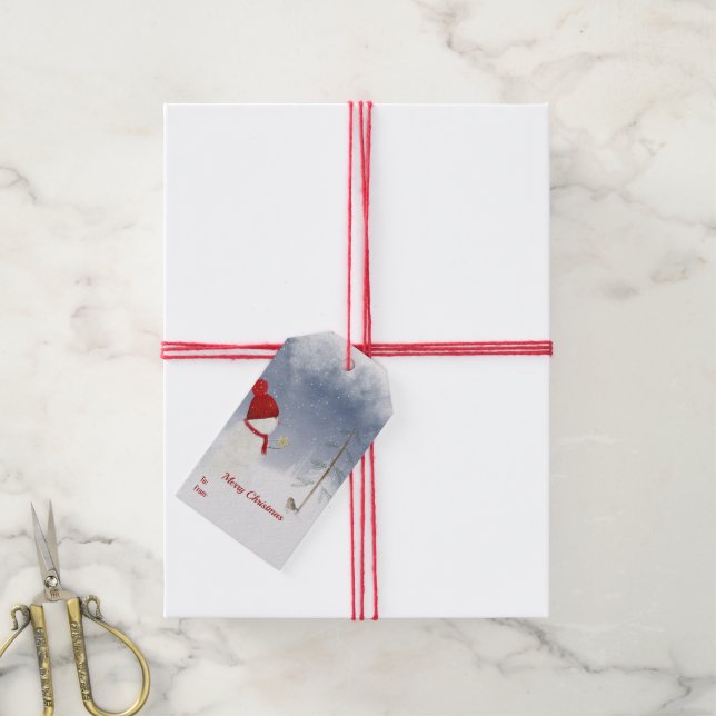 Étiquettes-cadeau Joyeux bonhomme de neige (Avec de la ficelle)