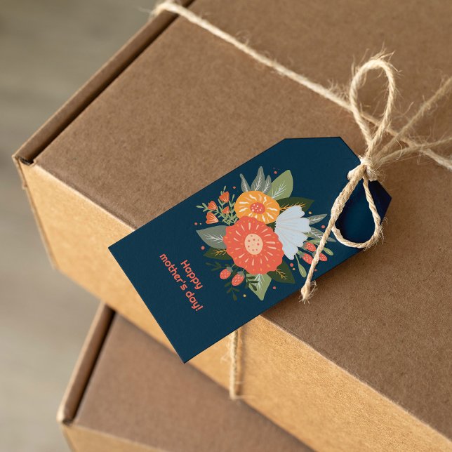 Étiquettes-cadeau Joyeux bouquet fleuri de la journée de la mère (Créateur téléchargé)