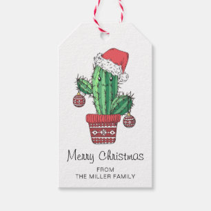 Étiquettes-cadeau Joyeux Cactus De Noël Avec Décorations   Vacances