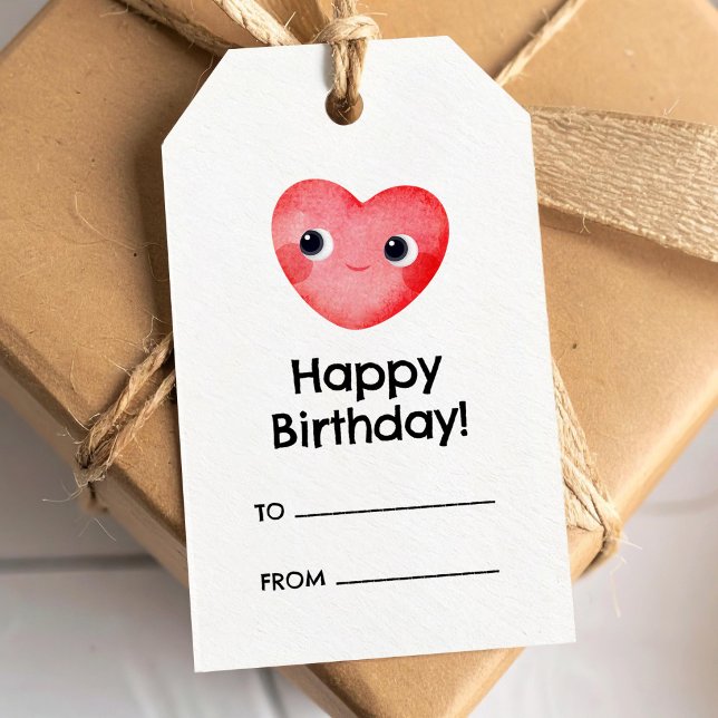 Étiquettes-cadeau Joyeux cadeau d'anniversaire avec coeur aquarelle (Créateur téléchargé)