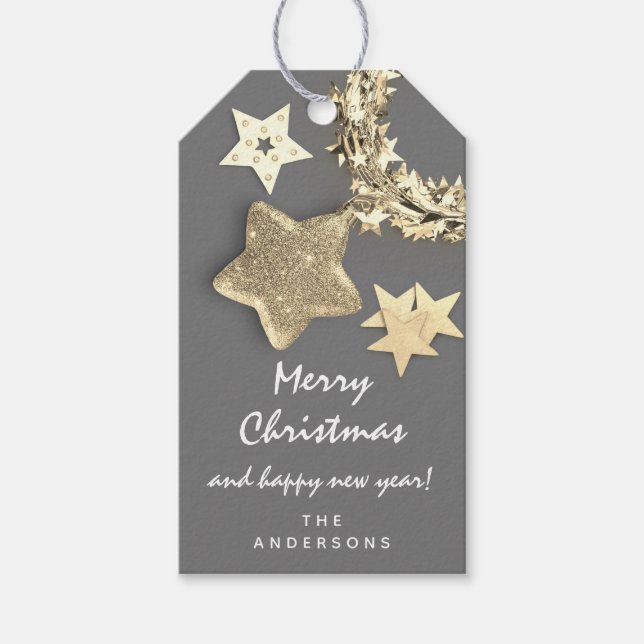 Étiquettes-cadeau Joyeux cadeau de vacances Bonne année Gris Wreath  (Devant)