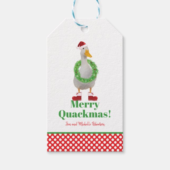 Étiquettes-cadeau Joyeux canard Père Noël Quackmas (Devant)