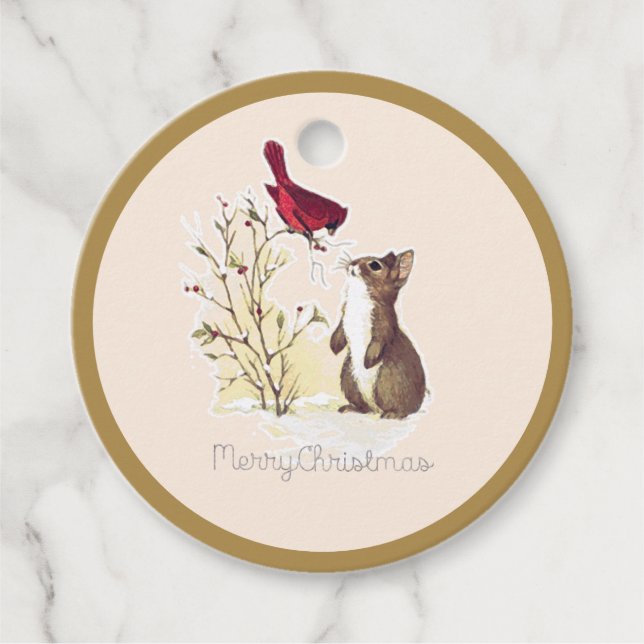 Étiquettes Cadeau Joyeux Cardinal de Noël et Bunny (Devant)
