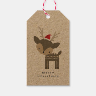 Étiquettes-cadeau Joyeux Cerf De Noël Dans Un Chapeau De Père Noël R