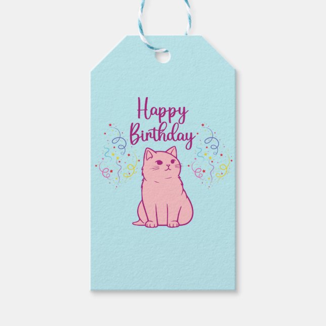 Étiquettes-cadeau Joyeux Chat d'anniversaire (Devant)