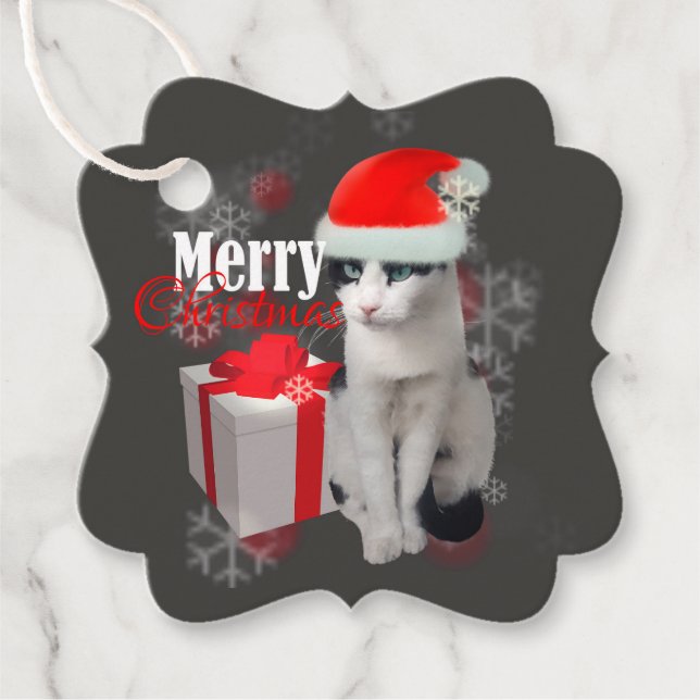 Étiquettes Cadeau Joyeux chat et pack Noël (Devant)