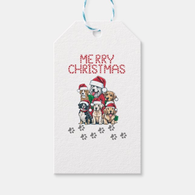 Étiquettes-cadeau Joyeux chiens de Noël (Devant)