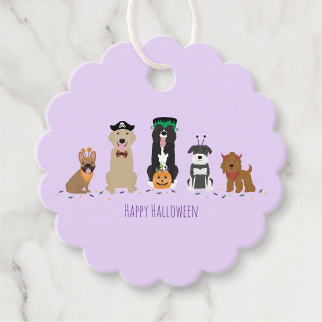 Étiquettes Cadeau Joyeux Chiens d'Halloween violet (Devant)
