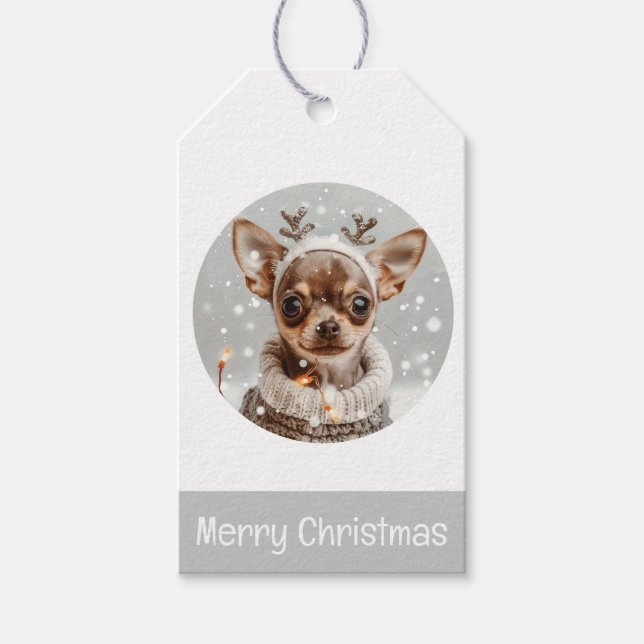 Étiquettes-cadeau Joyeux Chihuahua Reindeer Chien de Noël (Devant)