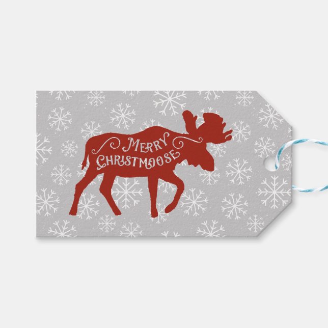 Étiquettes-cadeau Joyeux Christmoose Moose et Snowflakes (Devant (Horizontal))