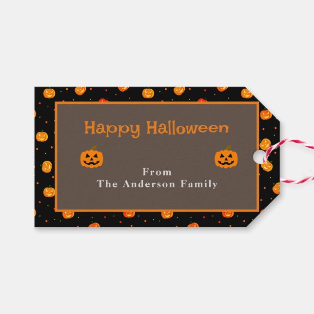 Étiquettes-cadeau Joyeux Citrouilles d'Halloween Jack-o'-Lantern Mot (Devant (Horizontal))