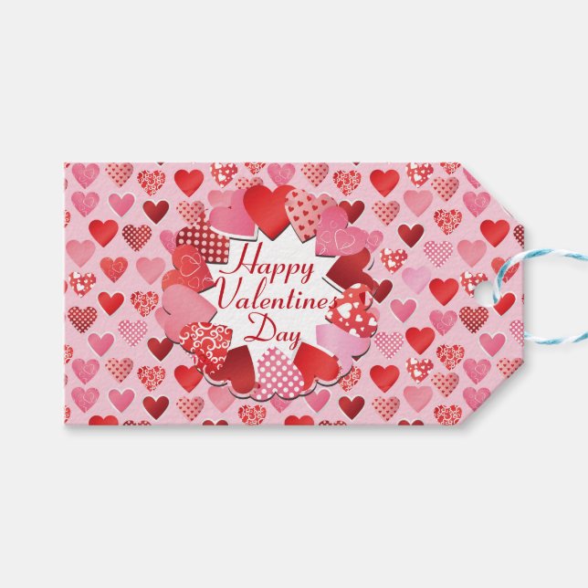 Étiquettes-cadeau Joyeux Coeurs Valentines (Devant (Horizontal))