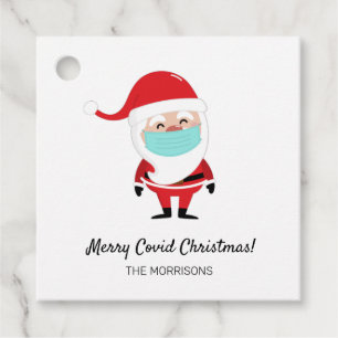 Étiquettes Cadeau Joyeux Covid Noël Père Noël Portant un facemask