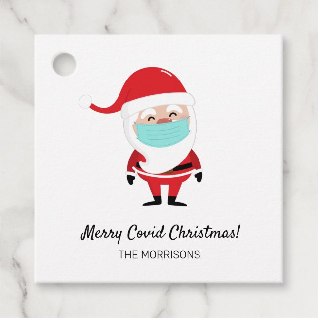 Étiquettes Cadeau Joyeux Covid Noël Père Noël Portant un facemask (Devant)