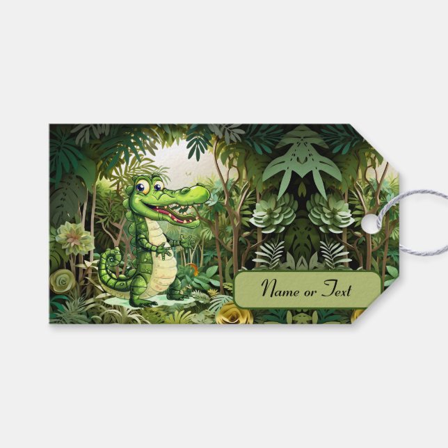 Étiquettes-cadeau Joyeux Crocodile sauvage arbres de la jungle belle (Devant (Horizontal))
