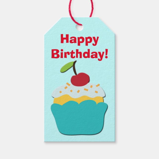 Étiquettes-cadeau Joyeux Cupcake d'anniversaire (Devant)