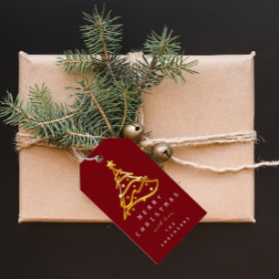 Étiquettes-cadeau Joyeux de nommer Noël Arbre de Noël Bourgogne Or