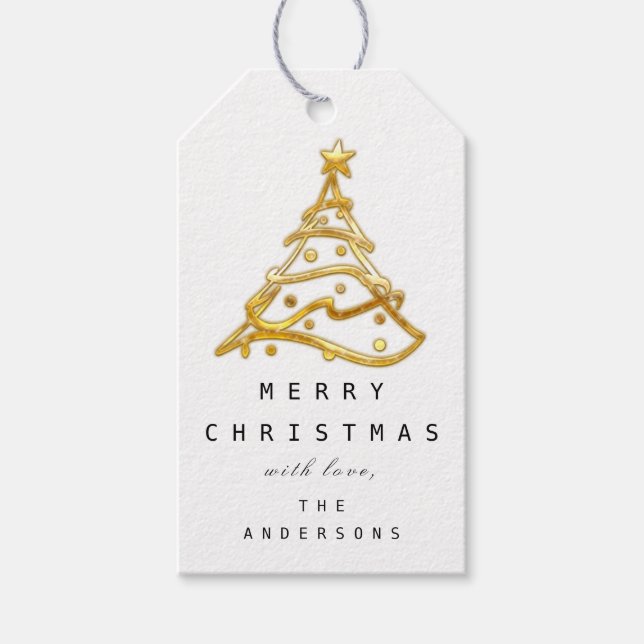 Étiquettes-cadeau Joyeux de nommer Noël Arbre de Noël Or Blanc (Devant)
