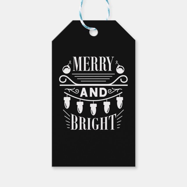 Étiquettes-cadeau Joyeux et brillant ampoule lumière Noël de Noël (Devant)